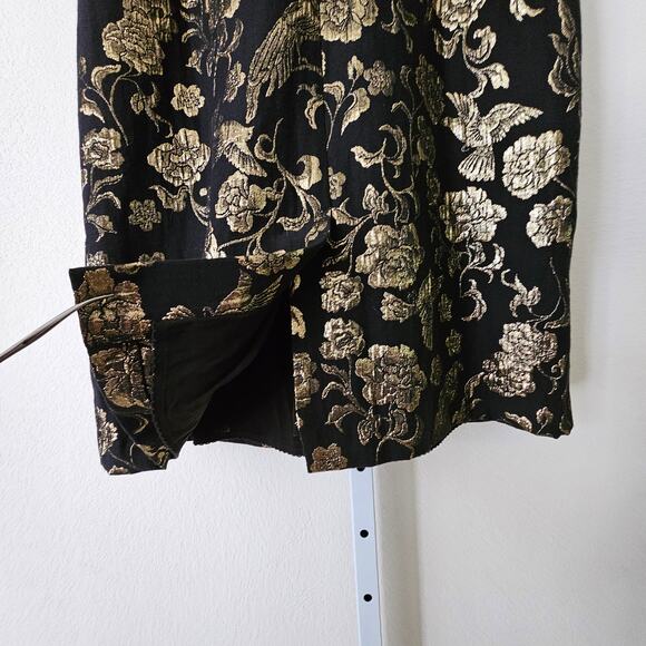 MAEVE Antropologie NWT Black & Gold Slim Jacquard Botanical Mini Dress Sz 14 - Picture 10 of 16